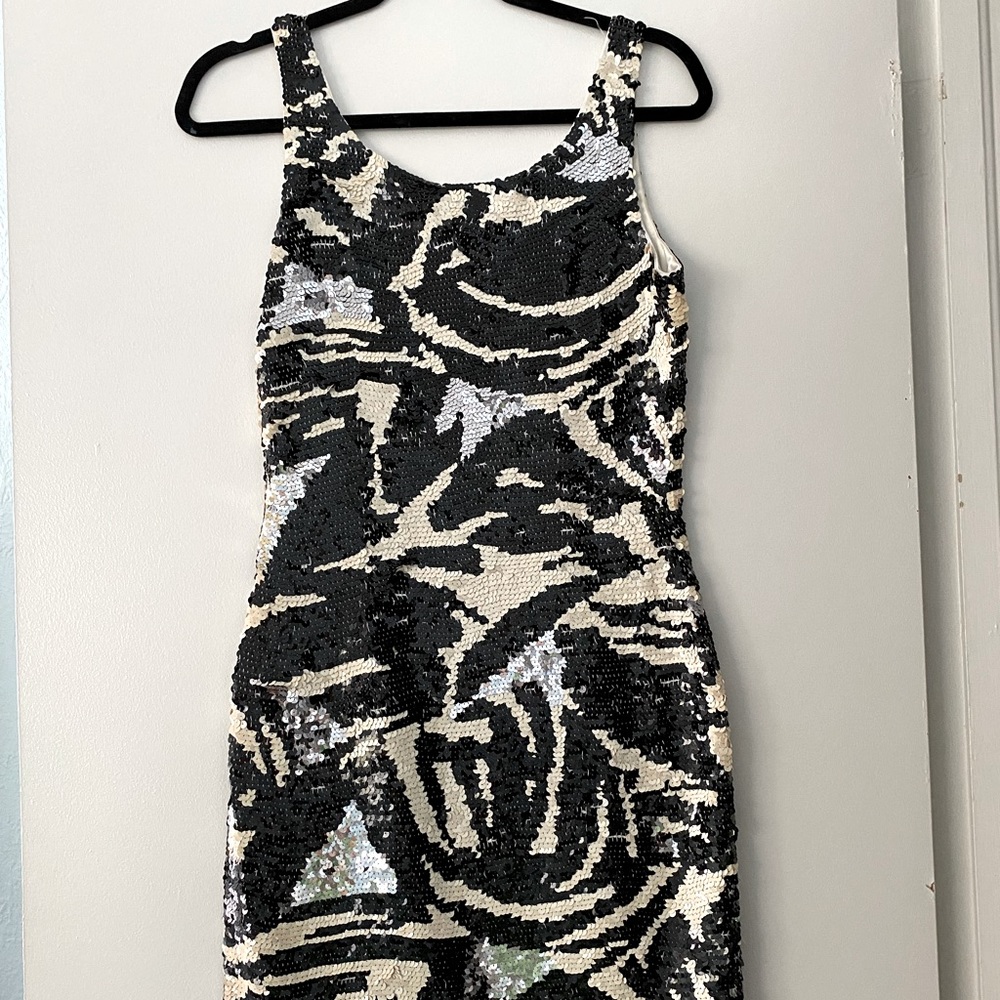 Vintage, Black tie, sequence zebra striped dress.
